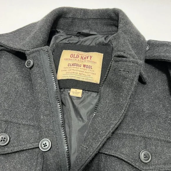 Old Navy Wool Field Coat 7 Pocket Black Small - Picture 7 of 13